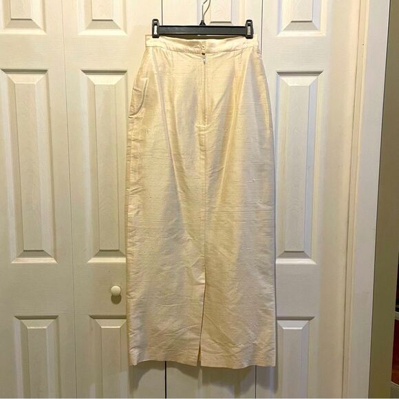 Silk Maxi Pencil Skirt Back Slit Size 8 Cream - Picture 5 of 7